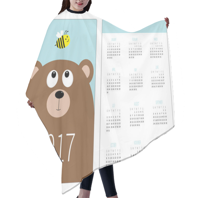 Personality  Calendar With Cartoon Bear Looking At Bee Hair Cutting Cape