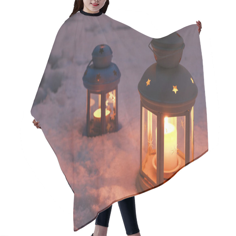 Personality  Lantern On Snow. Winter Time Hair Cutting Cape