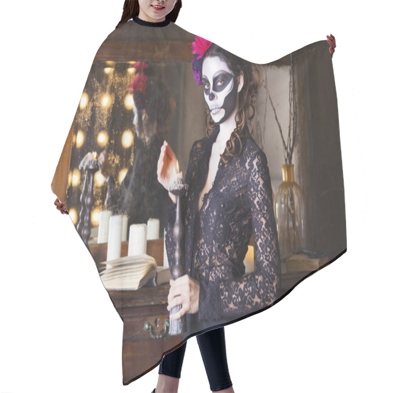 Personality  Beautiful Woman Painted As Skeleton. Halloween Theme Hair Cutting Cape