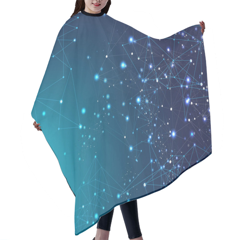 Personality  Blue Technology Space, Internet Cyberspace Data Concept. Galaxy Net Futuristic Design, Network Connection. Plexus Linked Lines Vector Background. Big Data Information, Triangular Network Nodes. Hair Cutting Cape