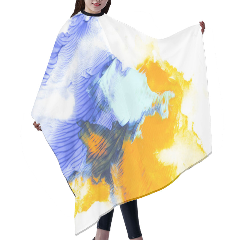 Personality  Abstract Painting With Blue And Yellow Paint Strokes On White  Hair Cutting Cape