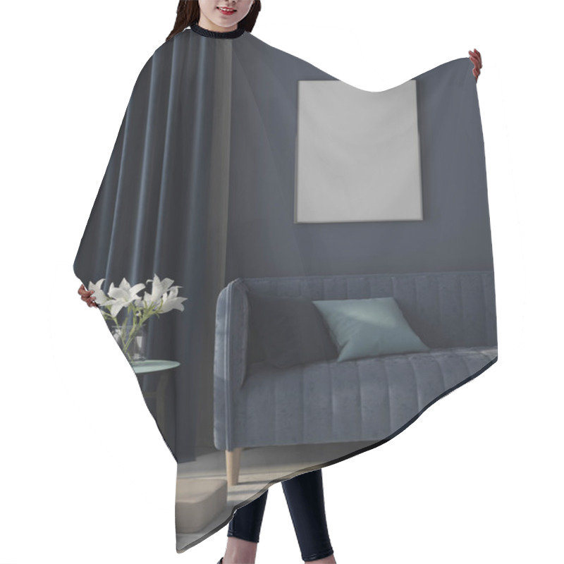 Personality  Mock Up Interior Of The Living Room In Monochrome Blue With Post Hair Cutting Cape