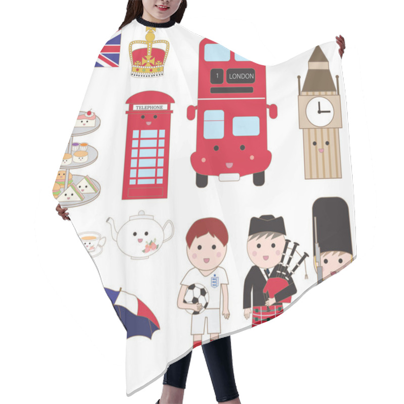 Personality  UK England London Travel Icons.isolate Illustration Vector.EPS10 Hair Cutting Cape