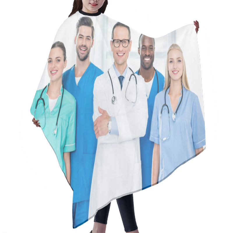 Personality  Multiethnic Team Of Doctors Hair Cutting Cape