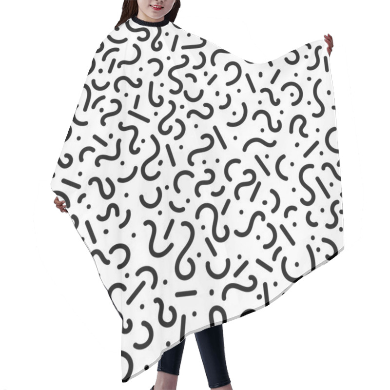 Personality  Vector Seamless, Abstract, Black And White Pattern. Memphis Style, 80s. Hair Cutting Cape