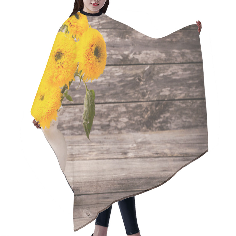 Personality  Still Life With Sunflowers On Wooden Background Hair Cutting Cape