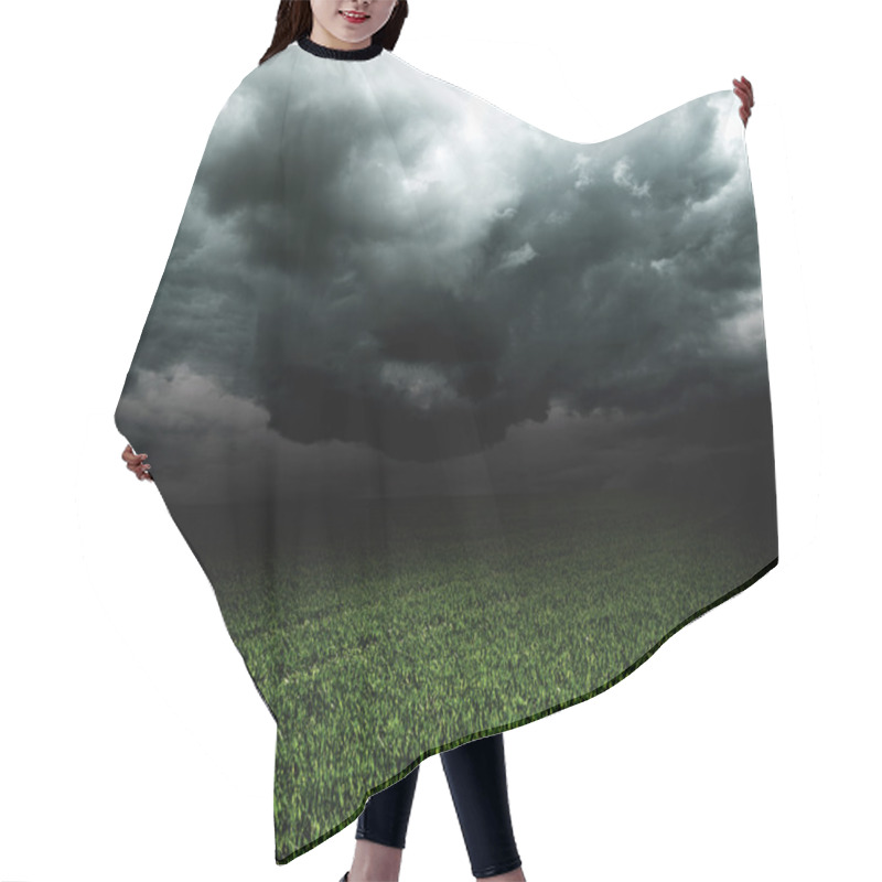 Personality  Storm Dark Clouds Over Field With Grass Hair Cutting Cape