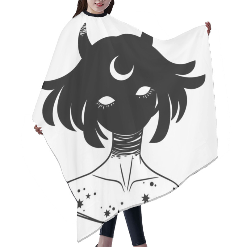 Personality  Girl With Horns, Mystical Creature Hair Cutting Cape