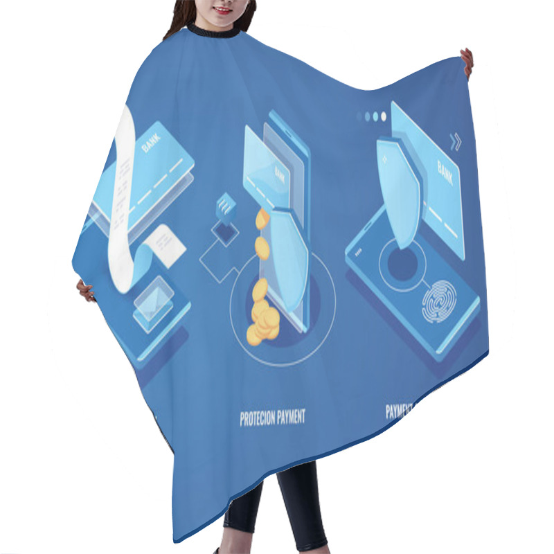 Personality  Electronic Bill, Online Payment Sms Notification, Pay History, Finance Data Protection, Smartphone With Credit Card And Shield Isometric Vector Illustration On Blue Background Hair Cutting Cape