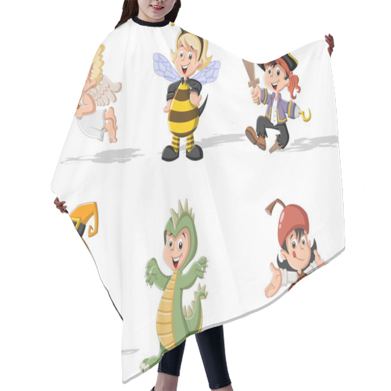 Personality  Cartoon Kids Wearing Costumes Hair Cutting Cape