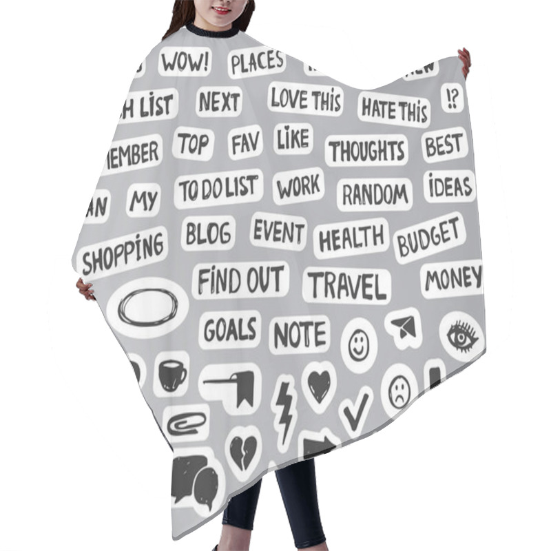 Personality  Hand Drawn Journal Stickers Collection On Gray Background Hair Cutting Cape