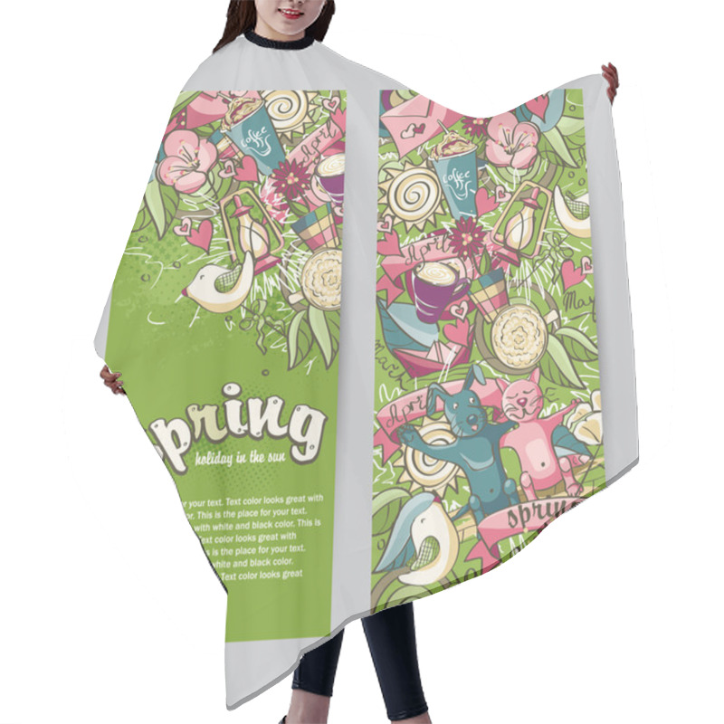 Personality  Set Of Vertical Banners On The Theme Spring Hair Cutting Cape