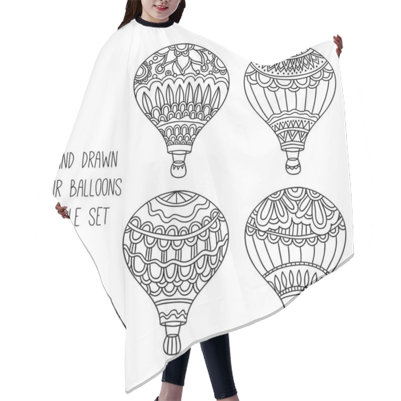 Personality  Air Balloons Vector Illustration Set. Hand Drawn Isolated Air Balloon Elements In Doodle Style For Coloring And Different Design Hair Cutting Cape