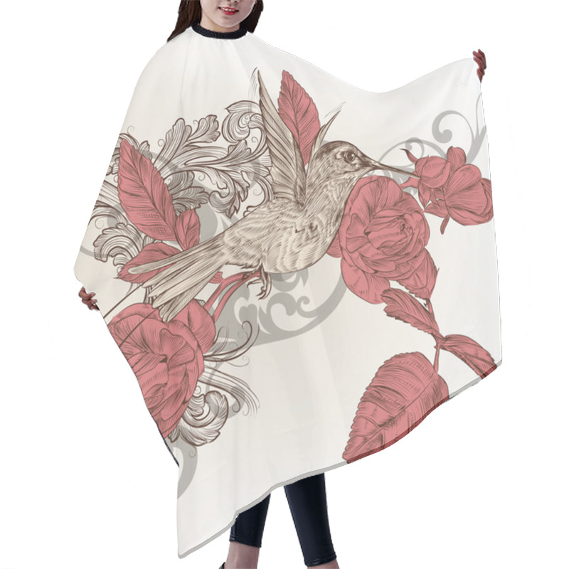 Personality  Fashion Floral Background With Humming Bird And Roses Hair Cutting Cape