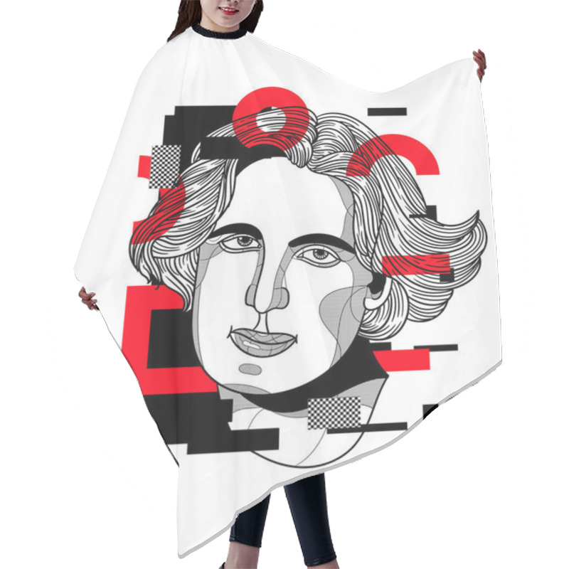 Personality  Vector Lines Classical Hand Drawn Illustration. Oscar Wilde  Hair Cutting Cape