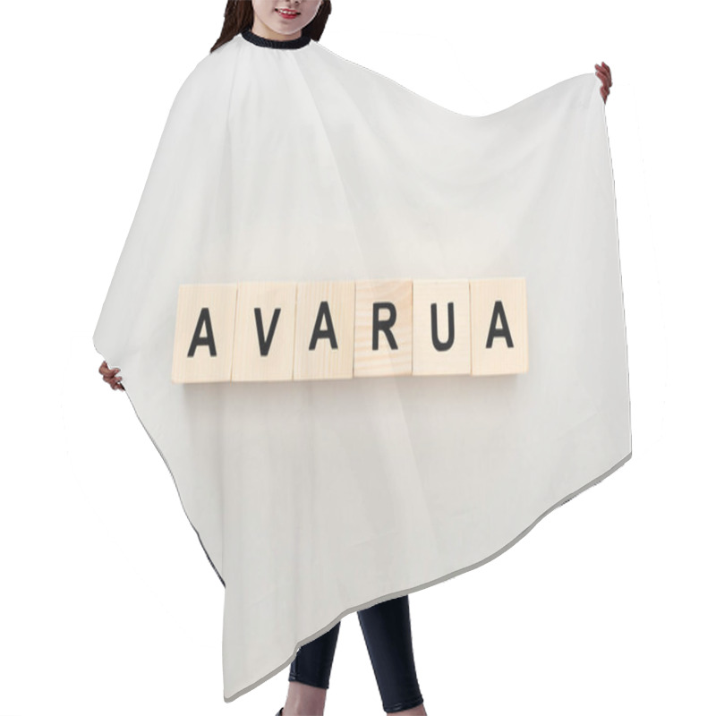 Personality  Top View Of Wooden Blocks With Avarua Lettering On Grey Background Hair Cutting Cape