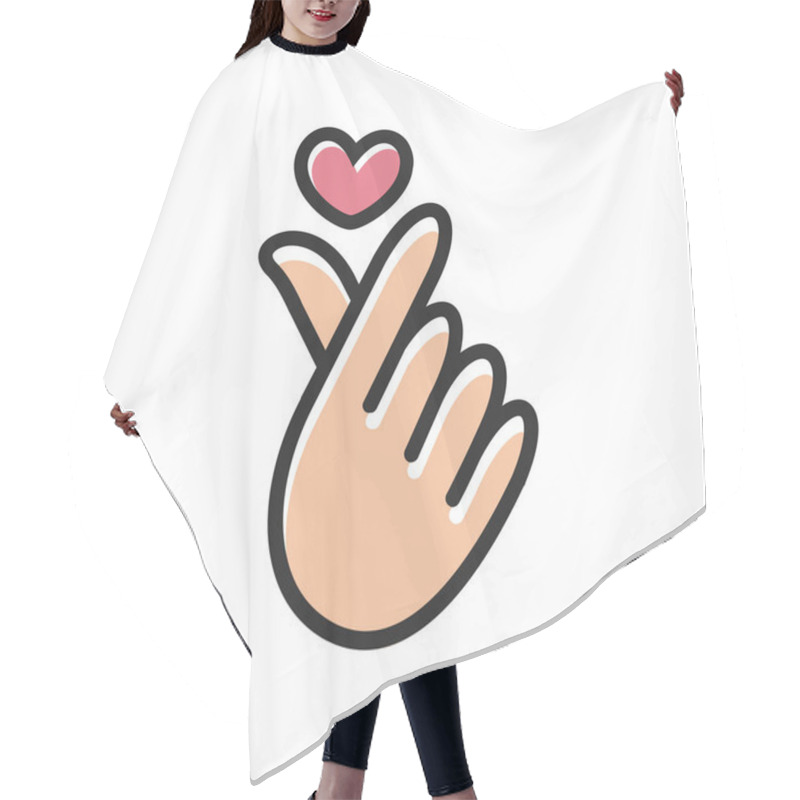 Personality  Finger Heart Icon In Flat Style. Finger Heart Vector Illustration On White Isolated Background. Love Sign Hair Cutting Cape