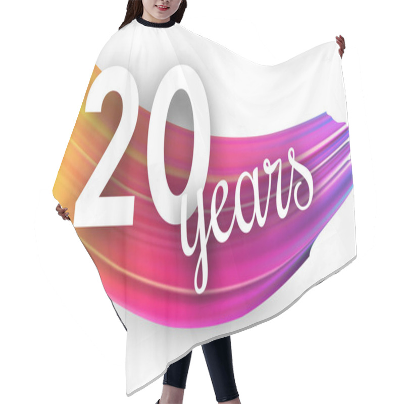 Personality  Twenty Years Greeting Card With Spectrum Brush Stroke On White Background. Colorful Gradient Brush Design. Vector Paper Illustration. Hair Cutting Cape