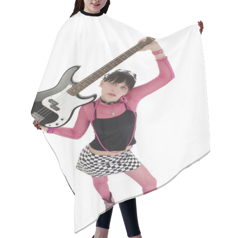 Personality  Bass Babe In Pink And Black Hair Cutting Cape