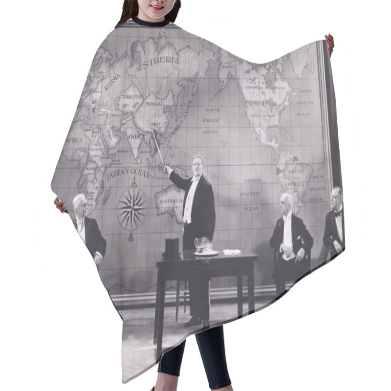 Personality  Businessman Pointing At Map Hair Cutting Cape