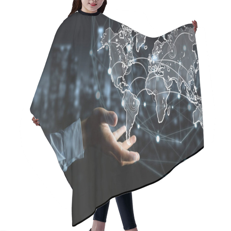 Personality  Businessman Holding World Connection Sketch Hair Cutting Cape