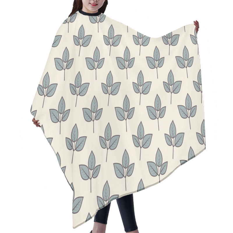 Personality  Elegant Seamless Pattern Featuring A Repeating Motif Of Stylized Teal Leaves On A Pale Beige Background.  Perfect For Textile Design, Wallpaper, Or Website Backgrounds. Hair Cutting Cape