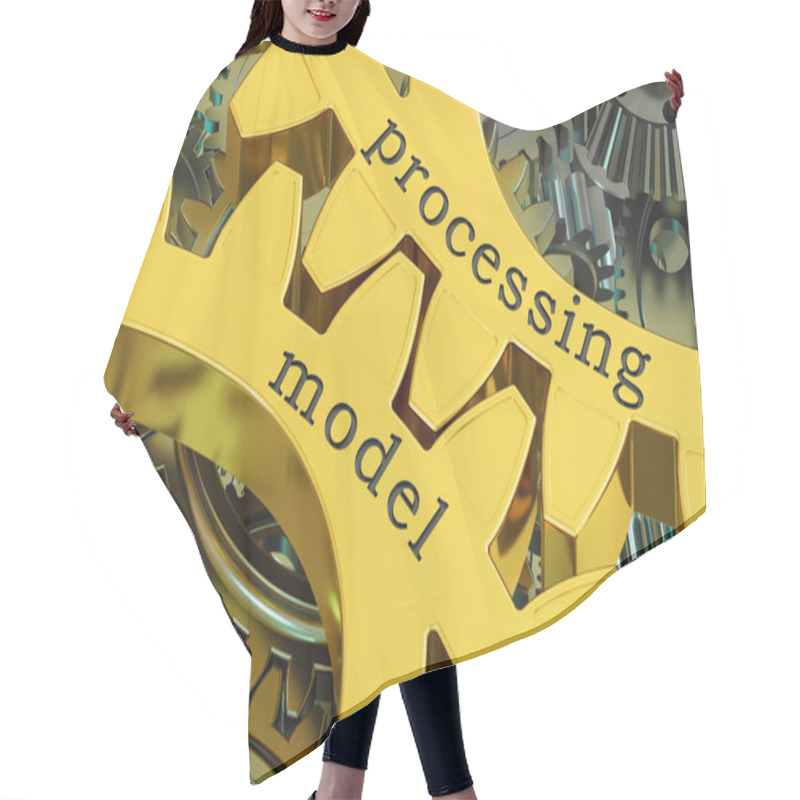 Personality  Processing Model Concept On The Gears, 3D Rendering Hair Cutting Cape