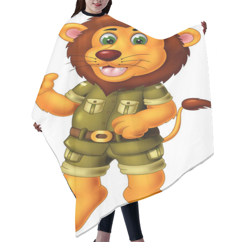 Personality  Funny Yellow Lion In Green Uniform Cartoon For Your Design Hair Cutting Cape