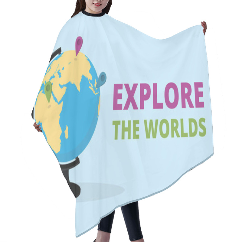 Personality  Explore The World Quote With Globe And World Map Vector Illustration Hair Cutting Cape