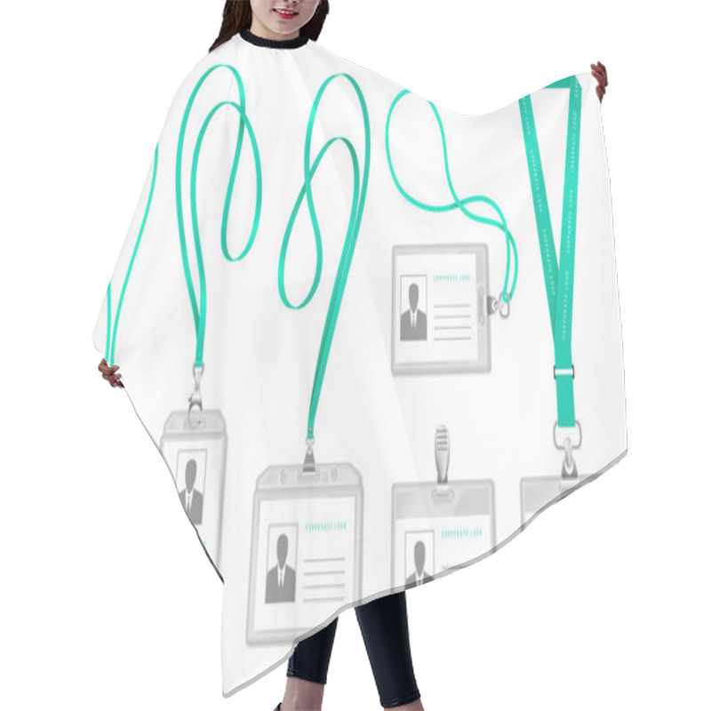 Personality  Lanyard ID Card. Office Access Identification Card Holder With Neck Rope, Exhibitor Badge Design. Vector Realistic Conference Pass Hair Cutting Cape