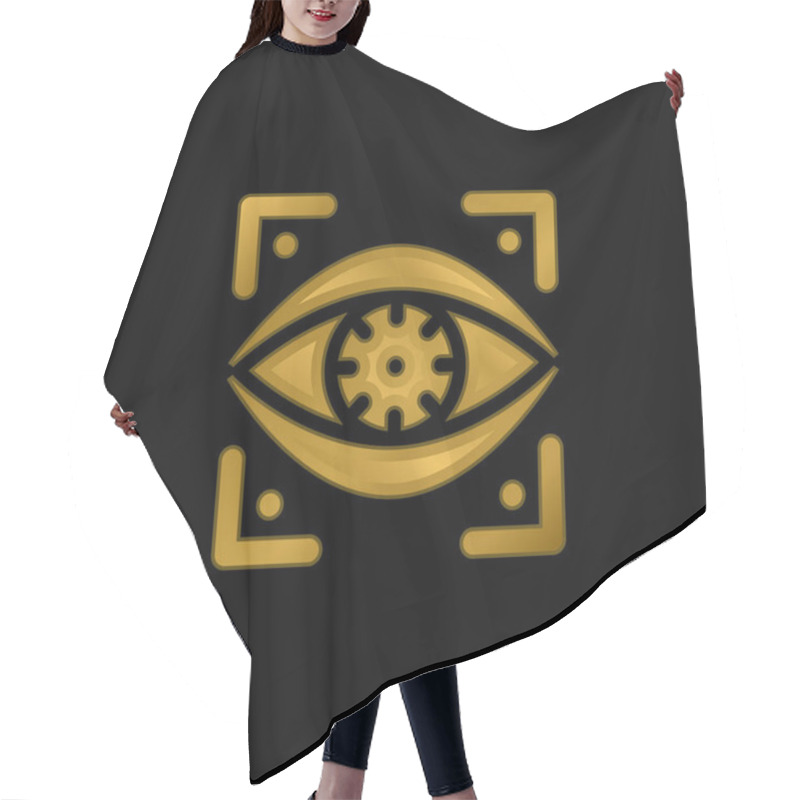 Personality  Bionic Eye Gold Plated Metalic Icon Or Logo Vector Hair Cutting Cape