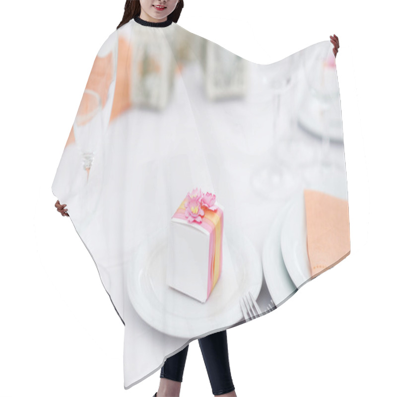 Personality  Table Set For An Event Party Or Wedding Reception Hair Cutting Cape