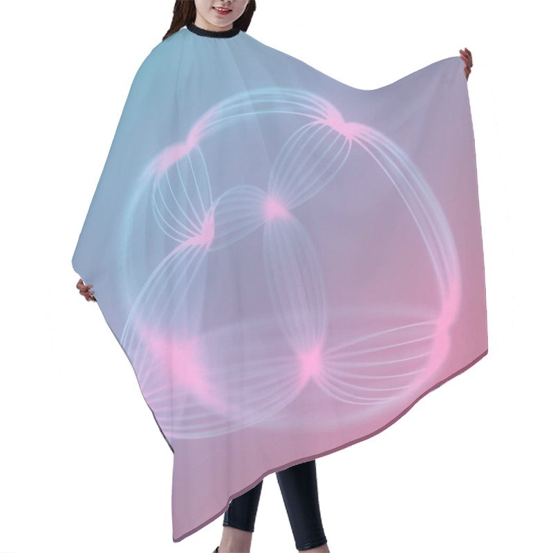 Personality  Abstract Digital Illustration Of A Geometric Figure Of Smooth Oval Shape Composed Of Thin Glowing Lines In Soft Shades Of Pink And Blue. 3d Rendering Hair Cutting Cape