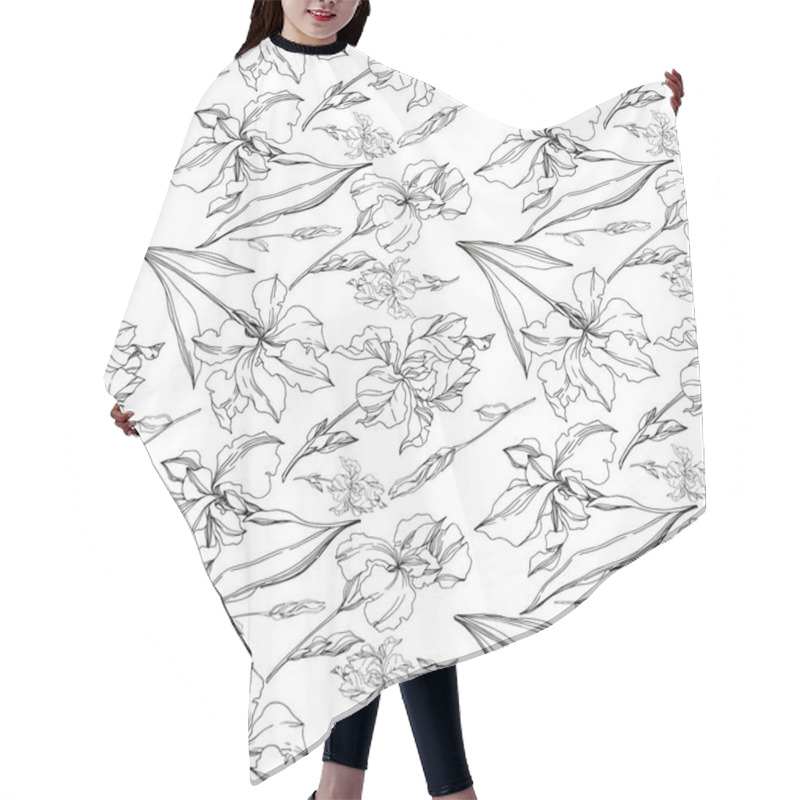 Personality  Vector Iris Floral Botanical Flowers. Black And White Engraved I Hair Cutting Cape