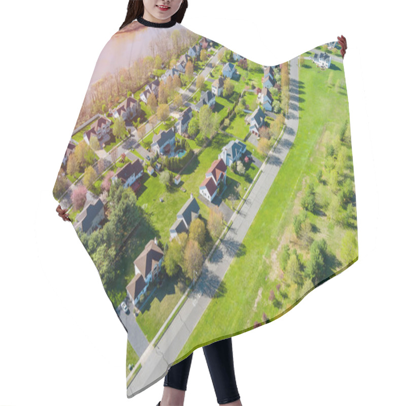 Personality  Aerial View At Sunset The Roofs Of Houses In The Small Town Of America NJ At Sunset Hair Cutting Cape