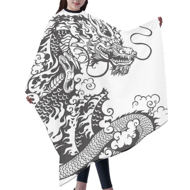 Personality  Chinese Dragon Black White Hair Cutting Cape