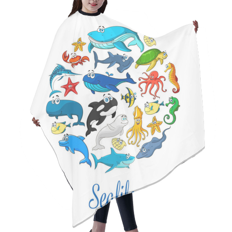 Personality  Sea Ocean Cartoon Animals, Fishes Vector Poster Hair Cutting Cape