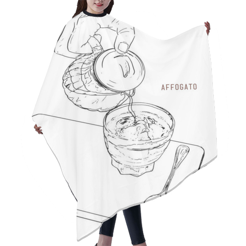 Personality  Affogato Coffee, Hand Drawn Sketch Line Art, Illustration Vector Hair Cutting Cape