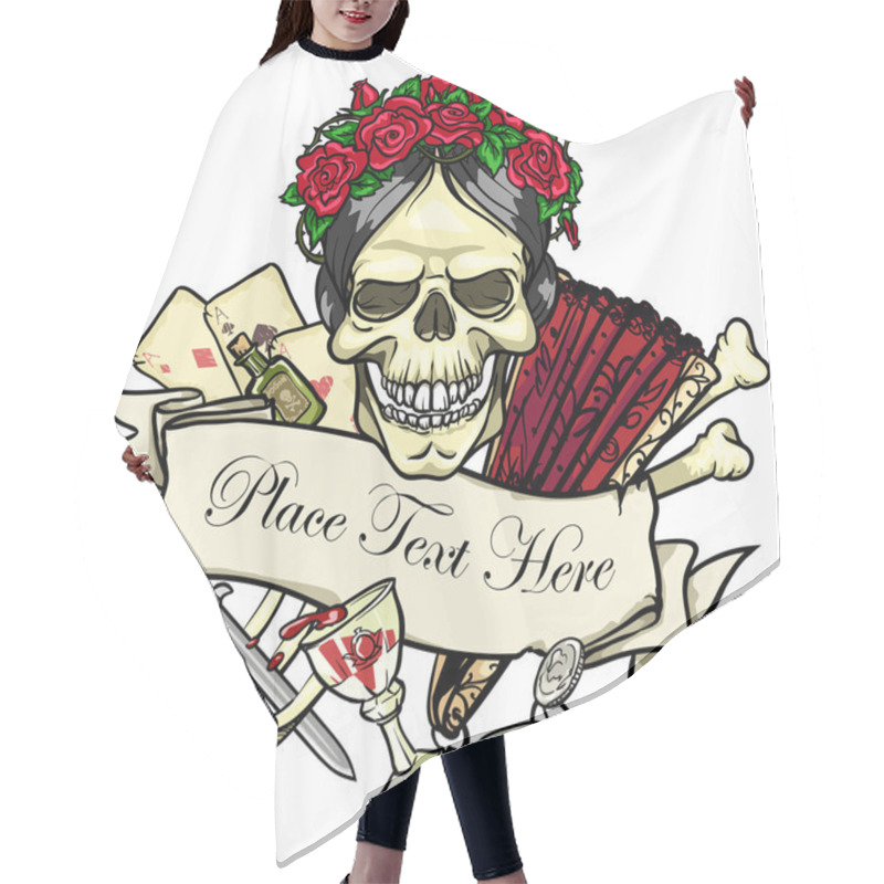 Personality  Day Of The Dead, Skull And Bones In Roses Hair Cutting Cape