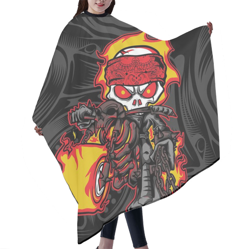 Personality  Skull Rider Fire Motor Bikers,Hand Drawing,Isolated,Easy To Edit Hair Cutting Cape