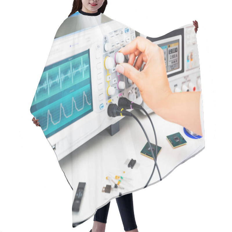 Personality  Oscilloscope Is Used By And Electronic Engineer In Laboratory Hair Cutting Cape