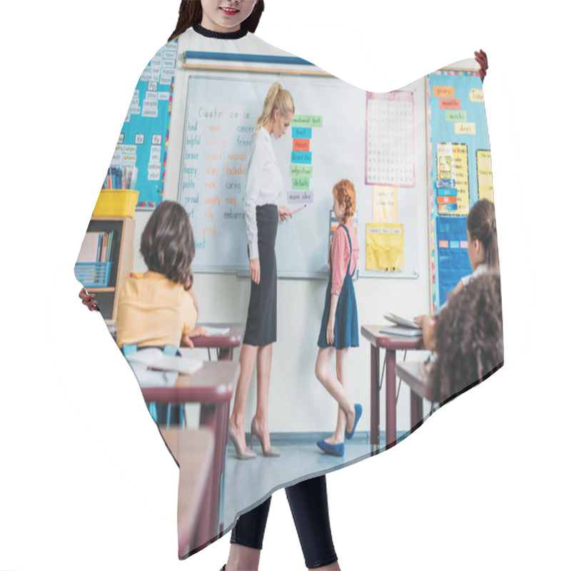 Personality  Teacher Talking To Schoolgirl Hair Cutting Cape