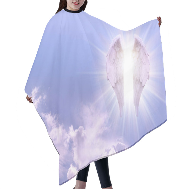 Personality  Guardian Angel Sky Message Banner - Beautiful Sunny Blue Sky With A Pair Of Glowing Angel Wings On One Side And Copy Space For Angelic Messages Hair Cutting Cape