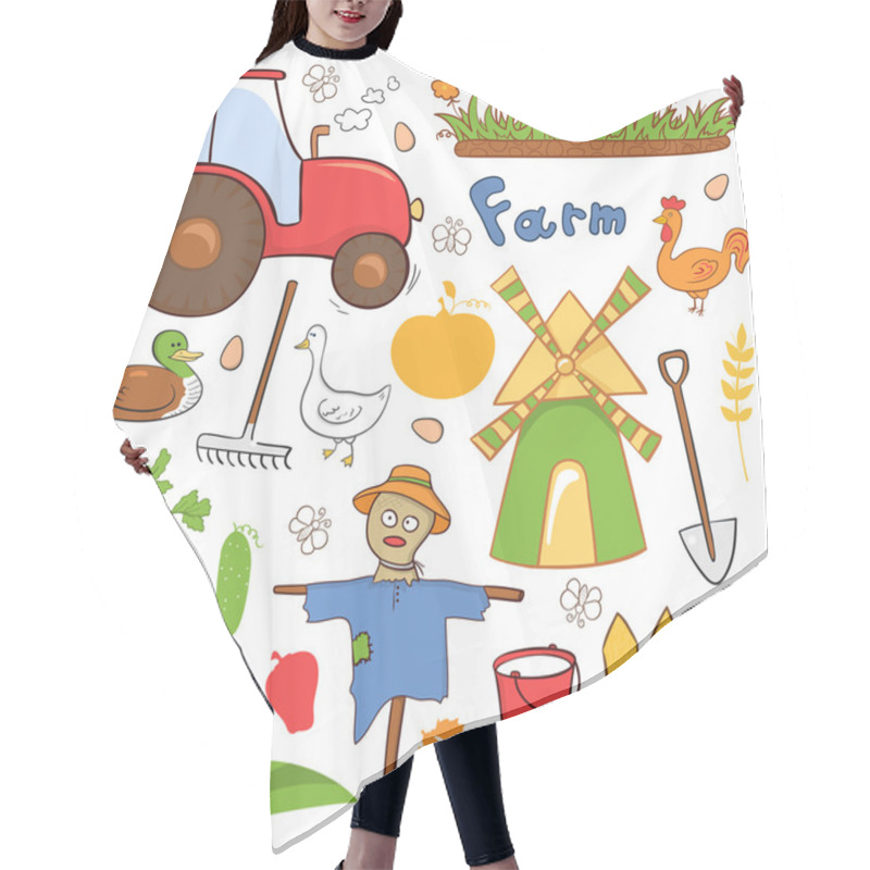 Personality  Farm Illustrations Set In Doodle Style Hair Cutting Cape