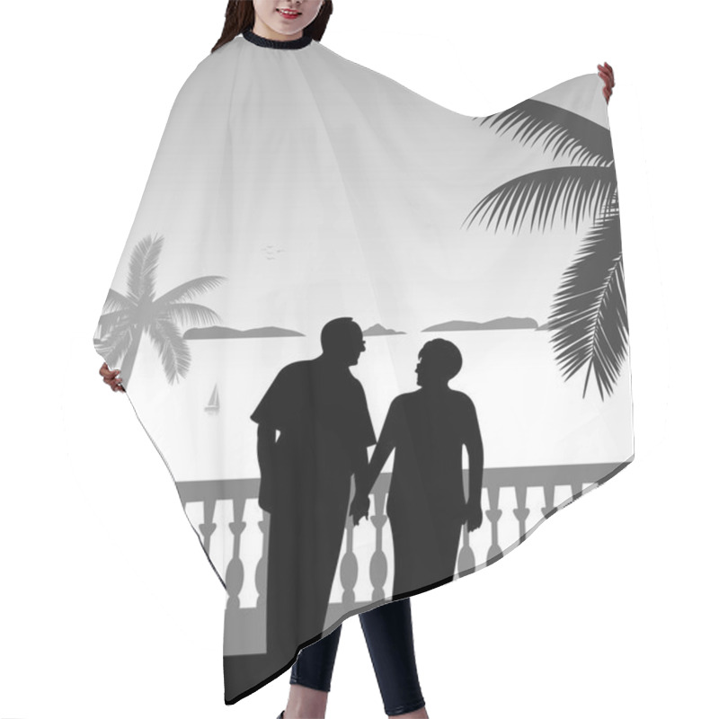 Personality  Lovely Retired Elderly Couple Walking On The Beach, One In The Series Of Similar Images Silhouette Hair Cutting Cape