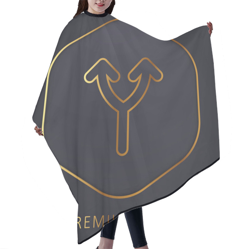 Personality  Bifurcation Of Up Arrow Golden Line Premium Logo Or Icon Hair Cutting Cape