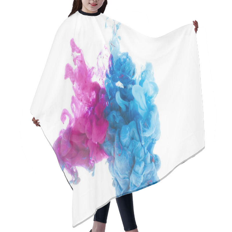 Personality  Mixing Of Blue And Pink Paint Splashes Isolated On White Hair Cutting Cape