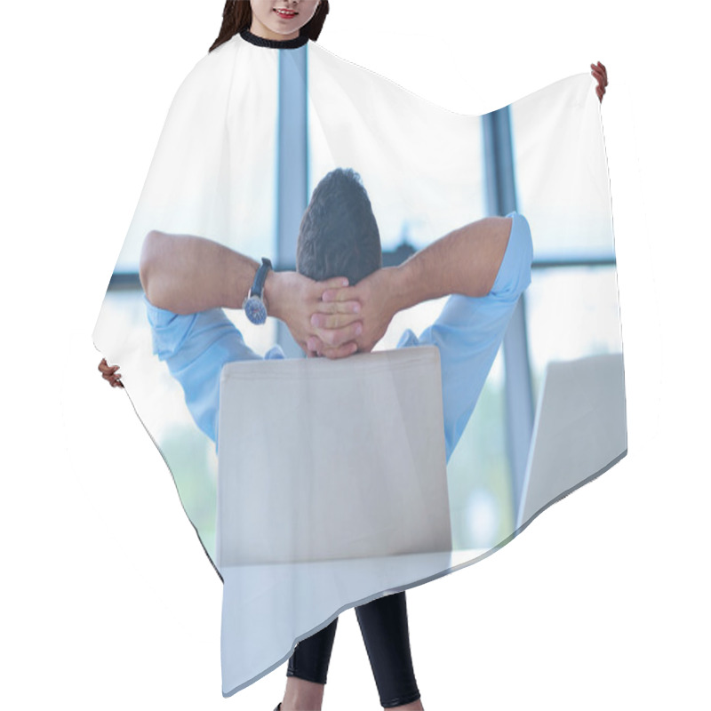 Personality  Happy Young Business Man At Office Hair Cutting Cape