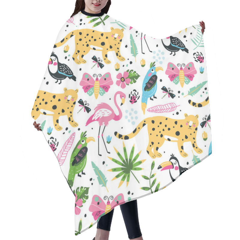 Personality  Bright  Jungle Seamless Pattern With Wild Cute Animals And Plants Hair Cutting Cape