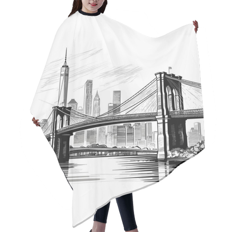 Personality  Brooklyn Bridge Hand-drawn Comic Illustration. Brooklyn Bridge. Vector Doodle Style Cartoon Illustration Hair Cutting Cape